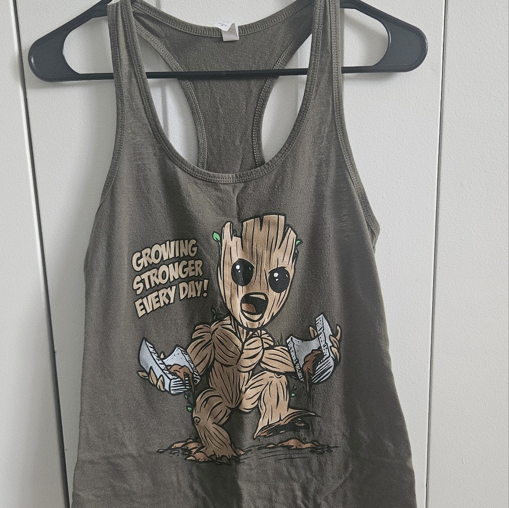 Baby Groot Olive Green Razorback Muscle Tank Womens Small